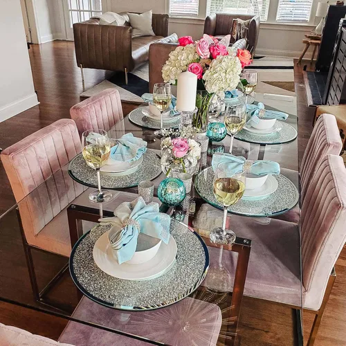 Miniatura 4 de Regent - Cargador redondo, único, dramático, servidor de plato de cena con espejo de vidrio, para mesas de comedor formales, eventos, bodas, plata
