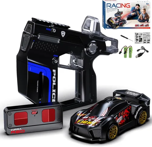 Coche de deriva RC 3 en 1: juego de batalla para 2 jugadores deportivos/carreras con pistola infrarroja, efectos de disparo y giro, tiempo de juego