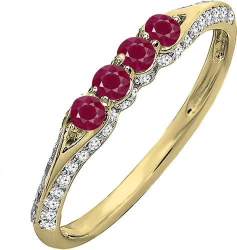 Dazzlingrock Collection Anillo de boda redondo de rubí y diamante blanco apilable para mujer en oro