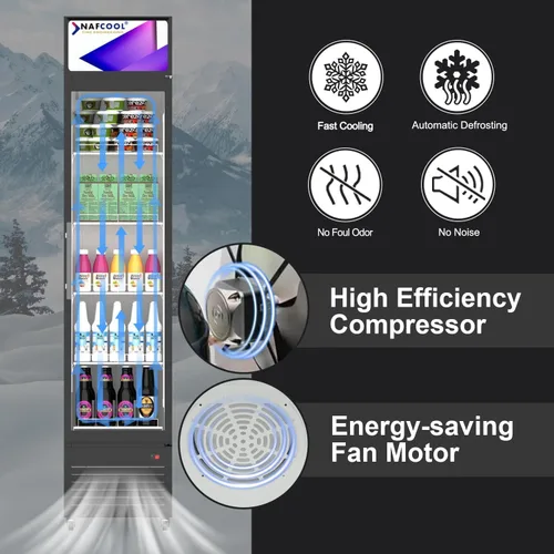 Miniatura 7 de Refrigerador comercial de bebidas, refrigerador de 7 pies cúbicos pequeños delgados de una sola puerta de vidrio con estantes ajustables de luz LED