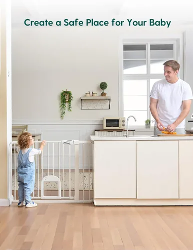Miniatura 7 de Babelio Puerta de bebé mejorada de 36 pulgadas de alto con puerta para gato, puerta de perro duradera de 29 a 43 pulgadas de cierre automático