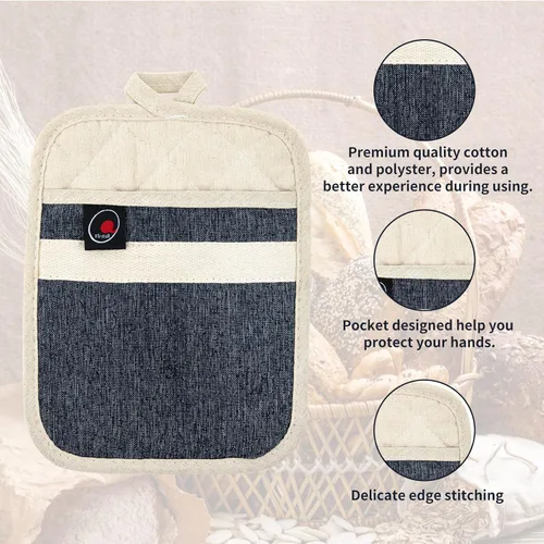 Miniatura 4 de Juego de guantes de horno y soportes para ollas, 4 piezas de guantes de horno de cocina resistentes al calor de 400 °F para cocina, guantes de horno
