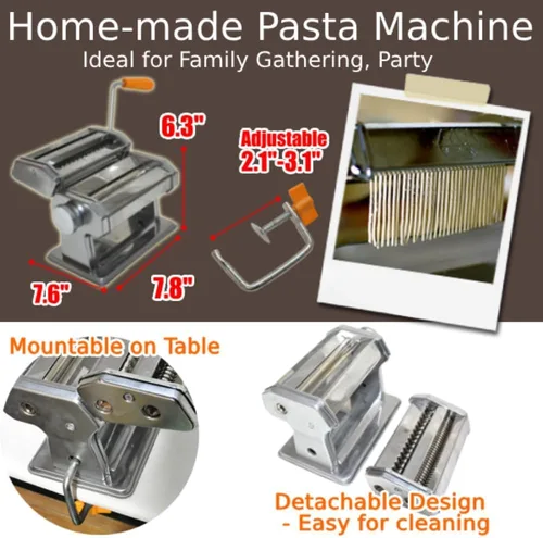 Miniatura 4 de Japard Máquina de pasta ajustable, 6 espesores, ajustes de ancho de 0.079 pulgadas, fácil de limpiar, montaje en mesa, fabricación de fideos caseros