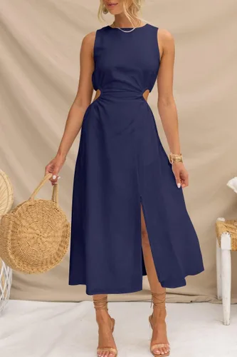 Miniatura 3 de LILLUSORY Vestido largo sin mangas de lino y algodón con abertura para mujer