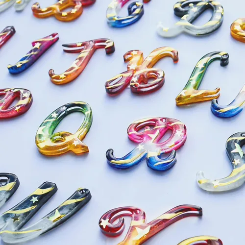 Miniatura 7 de LET'S RESIN Molde grande del alfabeto con agujero, moldes de resina de letras del alfabeto invertido de silicona con 30 anillos de salto, 30
