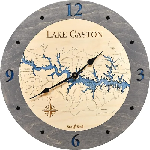 Miniatura 7 de Sea & Soul Lake Gaston Reloj náutico con mapa de madera 3D, reloj de profundidad de agua tallada en arte del lago, reloj de pared único, decoración