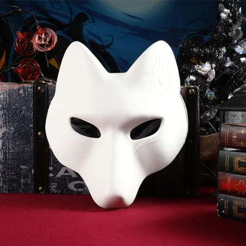 Miniatura 2 de TOYANDONA 2 máscaras blancas lisas, máscara de zorro de poliuretano sin pintar, máscara de bricolaje de animales sin pintar para cosplay, fiestas