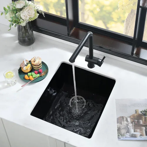 Miniatura 2 de Fregadero de barra negro de 12 pulgadas para montaje inferior de cuarzo-iAnomla 12x15 fregadero de cocina pequeño negro para montaje inferior barra
