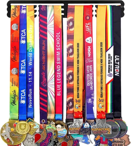Miniatura 17 de Goutoports Estante de exhibición para colgar medallas, organizador personalizado de cinta de premios para corredores de carreras deportivas, placas