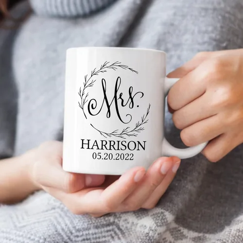 Miniatura 3 de Juego de tazas personalizadas de Mr & Mrs – Nombres personalizados, bodas, San Valentín, compromiso, regalos de despedida de soltera, tazas