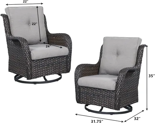 Miniatura 6 de HUMMUH Sillas Mecedoras Giratorias de Mimbre para Patio Exterior con Respaldo Alto, Sillas Deslizantes de Ratán PE, Juego de Muebles de Patio de 4