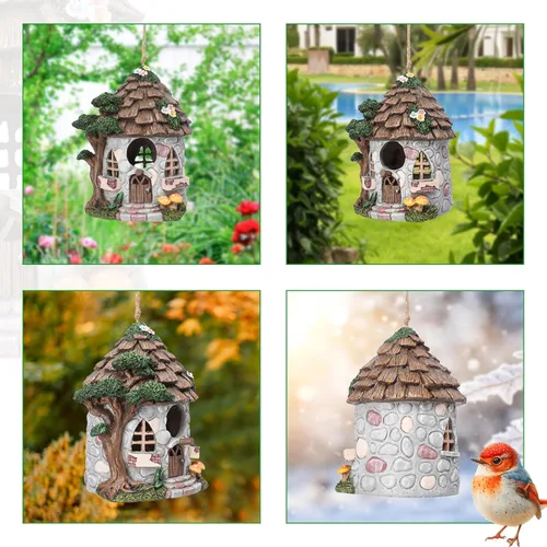 Miniatura 7 de Yinns Casa de pájaros de resina para exteriores, casas de pájaros para exteriores para anidar pájaros silvestres, casas decorativas de piedra