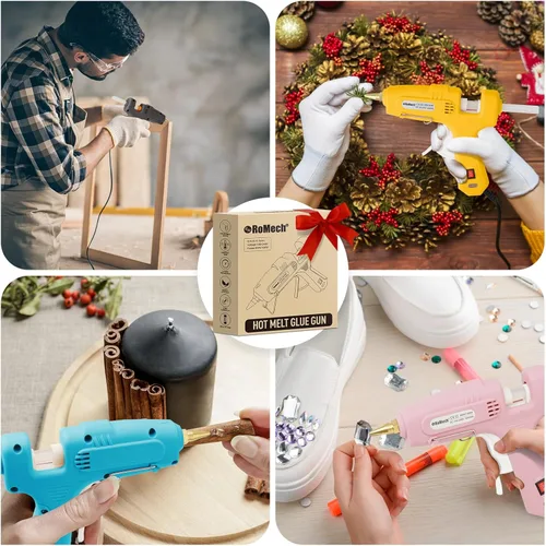 Miniatura 7 de ROMECH Pistola de pegamento caliente de tamaño completo con 60/100 W de doble potencia y 21 barras de pegamento caliente (7/16 pulgadas), Amarillo