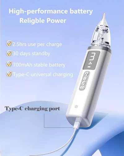 Miniatura 3 de Aspirador nasal para bebé, aspirador nasal eléctrico para bebé, para aliviar la congestión nasal, limpiador de nariz con 3 puntas de silicona, nivel