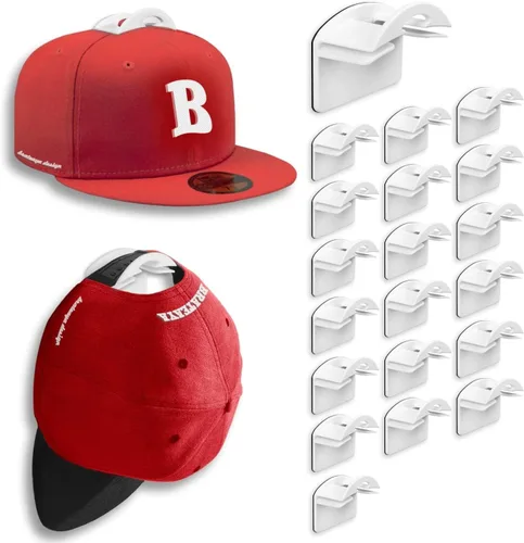 Miniatura 8 de Percheros para sombreros de pared, fuertes soportes adhesivos para sombreros, organizador para gorras sin perforación, paquete de 20 ganchos