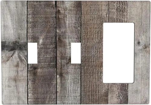 Miniatura 36 de Placa de pared dúplex de receptáculo de dispositivo de 1 gang de madera envejecida blanca gris con veta de tablón, cubierta de enchufe eléctrico