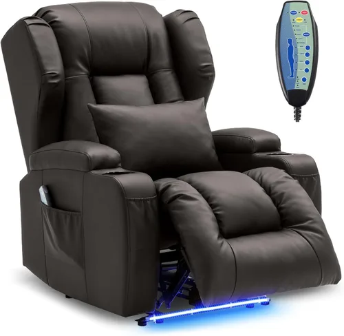 Miniatura 13 de DRMBOOK Silla Reclinable Eléctrica, Sofá Reclinable Eléctrico Wall Hugger con Masaje y Calor, Asiento de Teatro Sobrerelleno con Puerto
