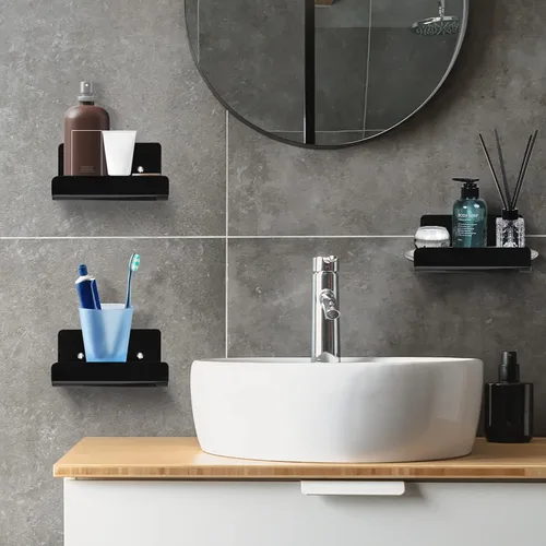 Miniatura 2 de Paquete de 3 estantes flotantes pequeños de acrílico para almacenamiento en pared, mini estante adhesivo de 4 pulgadas para sala de estar, baño