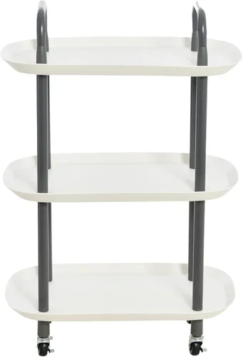 Miniatura 6 de Main + Mesa Carrito moderno de plástico y metal de 3 niveles, blanco y gris oscuro