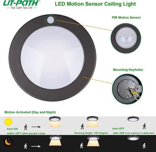 Miniatura 2 de LIT-PaTH Lámpara LED de techo empotrada, accesorio de iluminación de armario con sensor de movimiento, 10.5 W, 700 lúmenes, 6.2 pulgadas, carcasa