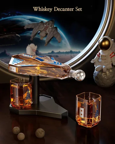 Miniatura 2 de Kollea Galaxy Blue Spaceship - Juego de decantadores de whisky para hombres, edición limitada de naves espaciales, 2 divertidos vasos de chupito