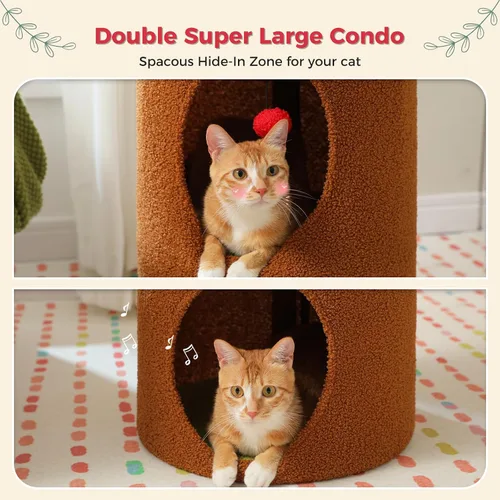 Miniatura 7 de PETEPELA Camas para gatos de 2 niveles para gatos de interior, casa de árbol para gatos con cama de flores extraíble, lindo escondite de gatos