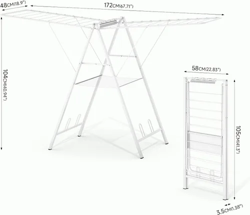Miniatura 2 de APEXCHASER Tendedero para Ropa, Tendedero de Ropa Plegable, Tendedero de Lavandería de Metal Plegable para Suéter Toalla Interior Exterior, Blanco