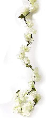 Flores artificiales de cerezo para colgar, guirnalda de Sakura sintética, corona de cerezo oriental falsa, flor artificial, 5.8 pies, color blanco