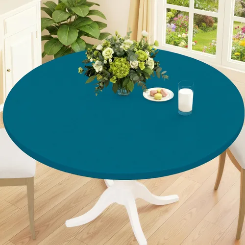 Miniatura 35 de Smiry Mantel Redondo de Spandex, Manteles Elásticos Ajustados Lavables para Mesas de 18"-24", Cubierta de Mesa de Pícnic Elástica Impermeable