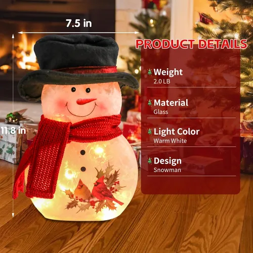 Miniatura 5 de Yinns Lámpara de muñeco de nieve de Navidad iluminada, decoración de muñeco de nieve con luz LED de cristal pintada a mano, decoraciones de Navidad