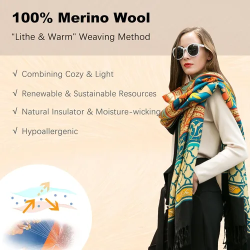 Miniatura 111 de DANA XU Manta de pashmina extragrande 100% de lana merina, bufanda de viaje, bufanda de cachemira para mujer, otoño e invierno, chal de gran