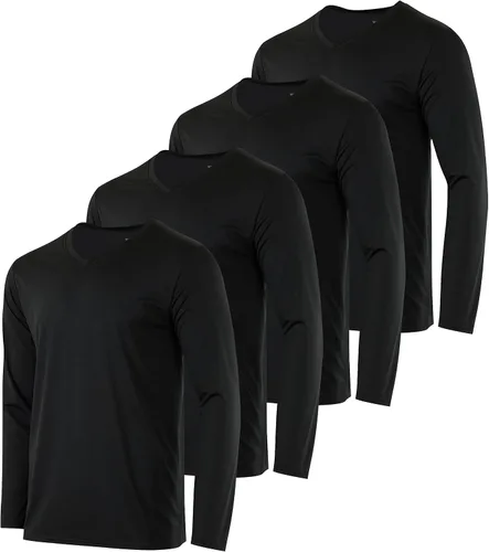 Real Essentials Paquete de 4 camiseta deportiva de manga larga con cuello en V para hombre, de ajuste seco, para exteriores, UPF 50+ (disponible en