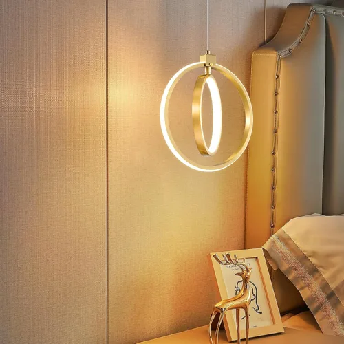 Miniatura 2 de Lámpara LED moderna con anillo dorado, lámpara colgante de 4000 K, regulable en altura ajustable, iluminación colgante para comedor, cocina, isla