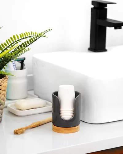 Miniatura 4 de Dispensador de Vasos de Baño de Cerámica - Soporte para Vasos Desechables de Papel y Plástico de 3 oz - Dispensador de Vasos para Enjuague Bucal