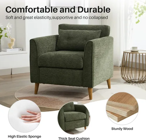 Miniatura 4 de Silla decorativa moderna con patas de madera, sillón de tela de felpa, acogedora silla de lectura para sala de estar, dormitorio, estudio