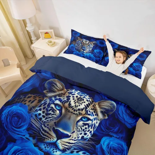Miniatura 5 de Feelyou Funda de edredón de leopardo, estampado de guepardo, safari, para niños y niñas, funda de edredón de animales salvajes, decoración de Multi