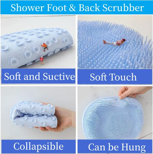 Miniatura 2 de YVPSI Limpiador de pies y espalda para ducha, almohadilla de masaje montada en la pared, cepillo de masaje de baño de silicona con ventosas para Azul