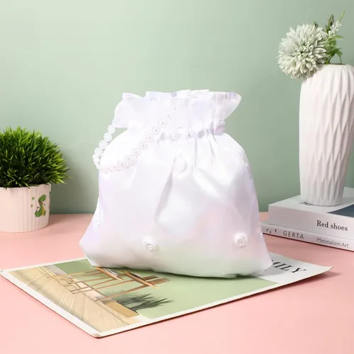 Miniatura 3 de NOLITOY Bolsa de dinero de boda nupcial de satén para adolescente Dama de honor de novia blanca con flores de satén decoradas bolso para baile