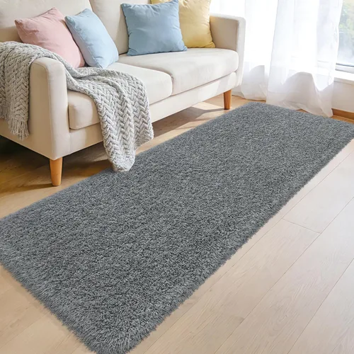 Miniatura 16 de Alfombras suaves para dormitorio, alfombra de pasillo de 2 x 6 pies, alfombra de felpa lanuda antideslizante para mesita de noche, sofá, sala
