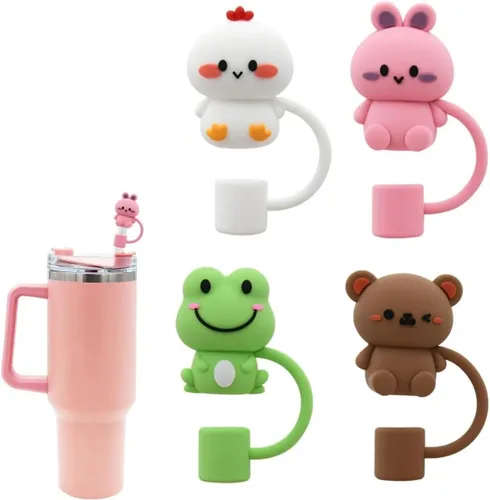 4 tapas de popote para Stanley Cup de 0.394 pulgadas (0.394 in), lindo adorno de popote Stanley de silicona para accesorios de tazas Stanley, a