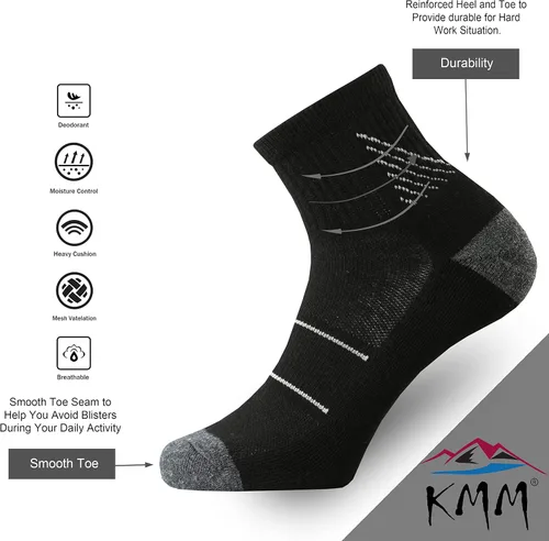 Miniatura 3 de KMM Calcetines tobilleros de lana merino de corte bajo para hombre, ligeros, con un cuarto de amortiguación, anti ampollas, senderismo, senderismo