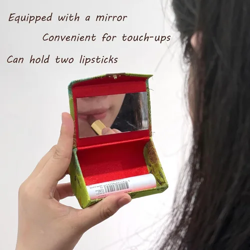 Miniatura 3 de Estuche de lápiz labial con espejo para lápiz labial, caja de almacenamiento mini portátil de doble rama floral joyería cosmética estuche paquete
