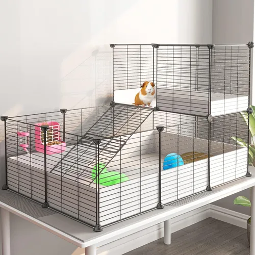 Miniatura 8 de Oneluck Jaula para Cobayas, Hábitat Interior con Fondo de Plástico Impermeable, Corral para Mascotas Pequeñas como Conejos, Tortugas, Hámsteres