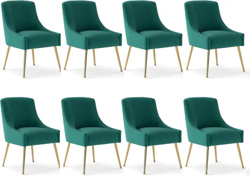 Miniatura 10 de Sillas de comedor modernas, sillas de comedor tapizadas en terciopelo con patas doradas, juego de 2 sillas de acento con capitoné para sala de Beige