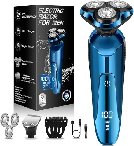 Maquinilla de afeitar eléctrica para hombres, afeitadora 3 en 1 con cuchillas flotantes para pelo de nariz y patillas, cuchillas de repuesto,
