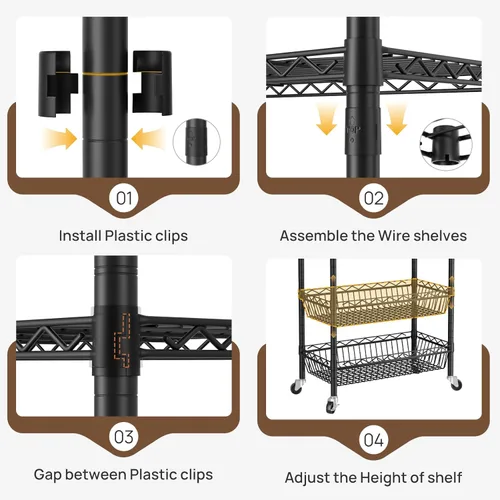 Miniatura 6 de Golpart Perchero de Ropa Resistente con Ruedas, Perchero Rodante para Prendas, Estanterías de Alambre Ajustables para Colgar Ropa con Colgador