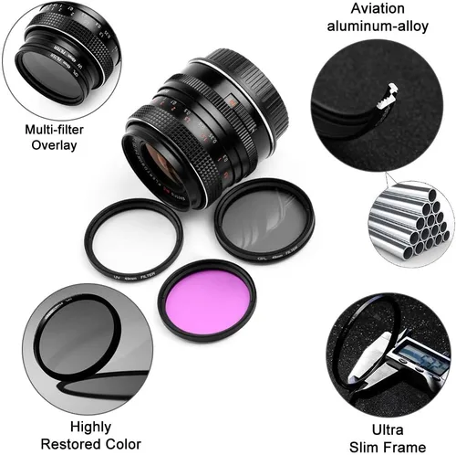 Sedremm Kit de filtro universal UV CPL FLD de 2.638 in con protección UV, polarización circular, filtro fluorescente y reemplazo de tapa de lente