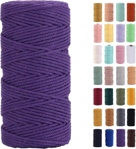 Miniatura 31 de Cordón de macramé gris rosado de 0.118 in x 109 yardas, cuerda de algodón colorido de algodón suave para colgar en la pared, colgar plantas
