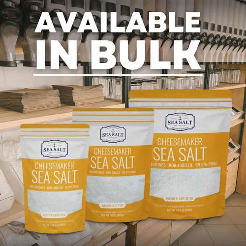 Miniatura 5 de Sal marina fina para hacer queso casero, sin gluten y sin yodar, sal escamosa, kit de queso kosher esencial, bolsa de 14 onzas
