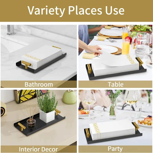 Miniatura 6 de STWWO Servilletero para baño, bandeja para toallas de invitados para baño, servilleteros negros con mango en T dorado, bandeja para toallas de mano